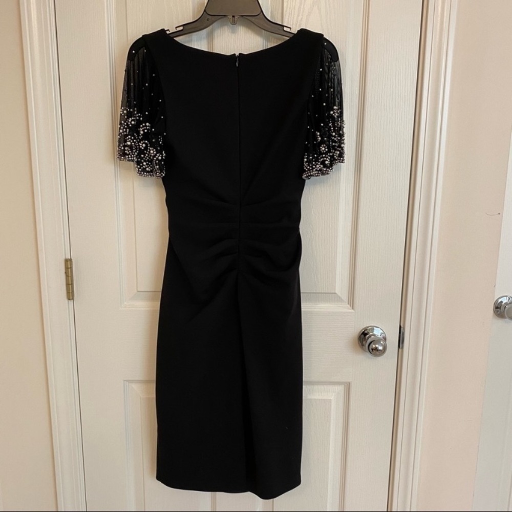 Betsy & Adam Embellished-Sleeve Sheath Dress in Black/Silver - Picture 9 of 10